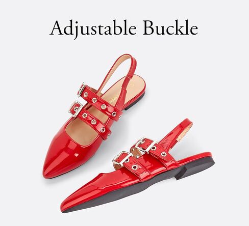 LUCKY STEP Women's Slingback Buckle Flats Ballet Poninted Toe Block Heel Dress Adjustable Strap Mary Jane Formal Wedding Shoes in Kuwait