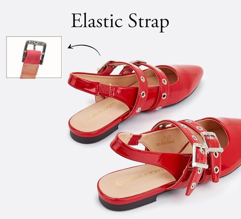LUCKY STEP Women's Slingback Buckle Flats Ballet Poninted Toe Block Heel Dress Adjustable Strap Mary Jane Formal Wedding Shoes in Kuwait