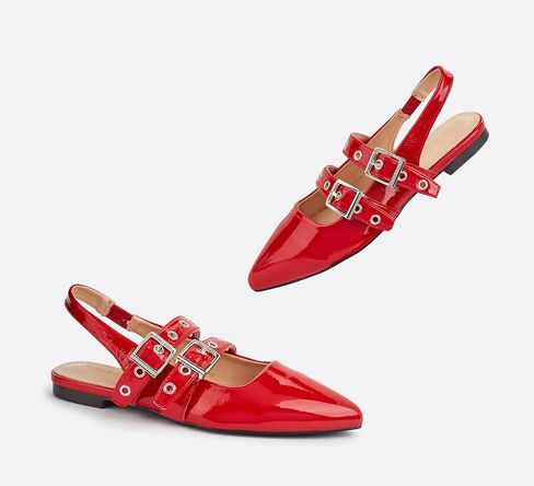 LUCKY STEP Women's Slingback Buckle Flats Ballet Poninted Toe Block Heel Dress Adjustable Strap Mary Jane Formal Wedding Shoes in Kuwait