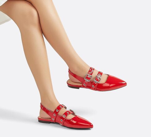LUCKY STEP Women's Slingback Buckle Flats Ballet Poninted Toe Block Heel Dress Adjustable Strap Mary Jane Formal Wedding Shoes in Kuwait