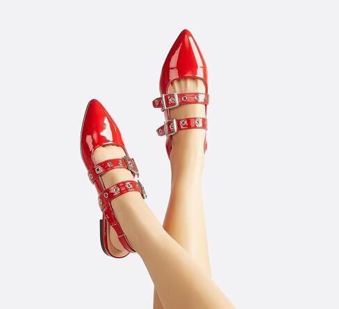 LUCKY STEP Women's Slingback Buckle Flats Ballet Poninted Toe Block Heel Dress Adjustable Strap Mary Jane Formal Wedding Shoes in Kuwait