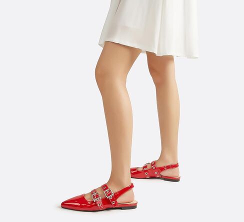 LUCKY STEP Women's Slingback Buckle Flats Ballet Poninted Toe Block Heel Dress Adjustable Strap Mary Jane Formal Wedding Shoes in Kuwait