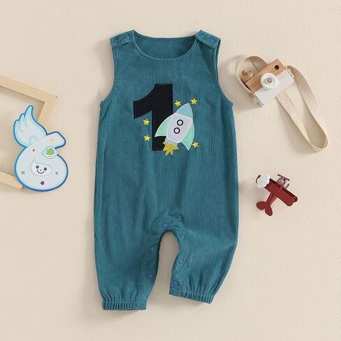 Baby Boy 1st Birthday Outfit One Year Old Embroidery Corduroy Overalls Jumpsuit First Cake Smash Outfits in Saudi Arabia
