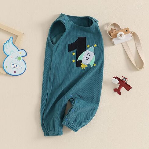 Baby Boy 1st Birthday Outfit One Year Old Embroidery Corduroy Overalls Jumpsuit First Cake Smash Outfits in Saudi Arabia