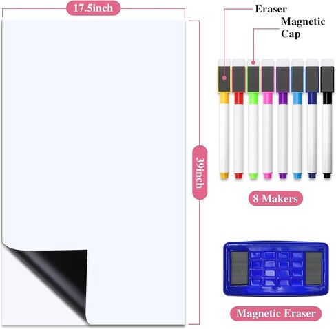 مجموعة سبورة بيضاء مغناطيسية للمسح الجاف للثلاجة وتنظيم الثلاجة مع مخطط شهري وأسبوعي ويومي مع 8 أقلام تحديد وممحاة واحدة in Kuwait