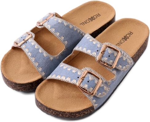 Roxoni Women's Fashion Cork Sole Double Buckle Indoor/Outdoor Sandal in Kuwait