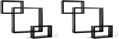 Melannco Interlocking Floating Wall Mount Shelves, Espresso, Set of 3 - 5091208 in Saudi Arabia