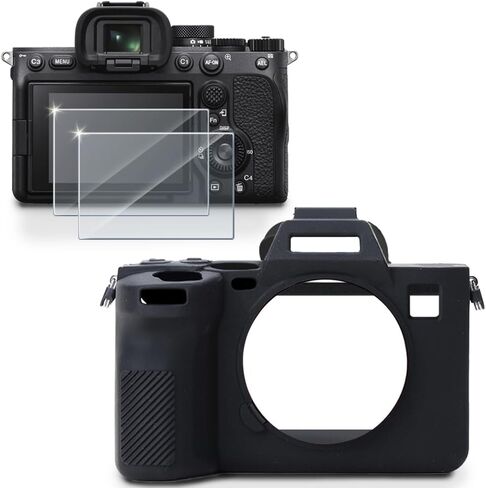 واقي الشاشة متوافق مع كاميرا Sony Alpha 7 IV / A7M4 ، والفيلم الزجاجي المقسى المضاد للخدش عالي الوضوح وحالة السيليكون الناعمة لـ Sony A7 IV in Kuwait