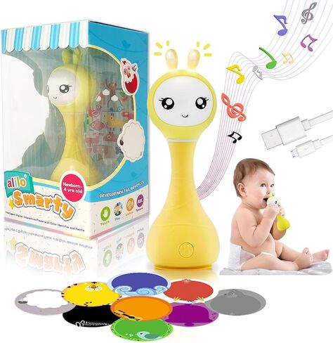 alilo Smarty Baby Audio Player - Toy with Chewable Teether Ears & Colorful Lights - Plays Educational Sounds Stories & White Noise for 0-24 Months Kids - Perfect Baby Gift for Early Learning | Yellow in Saudi Arabia