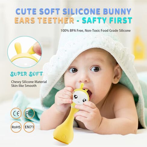 alilo Smarty Baby Audio Player - Toy with Chewable Teether Ears & Colorful Lights - Plays Educational Sounds Stories & White Noise for 0-24 Months Kids - Perfect Baby Gift for Early Learning | Yellow in Saudi Arabia