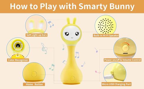 alilo Smarty Baby Audio Player - Toy with Chewable Teether Ears & Colorful Lights - Plays Educational Sounds Stories & White Noise for 0-24 Months Kids - Perfect Baby Gift for Early Learning | Yellow in Saudi Arabia