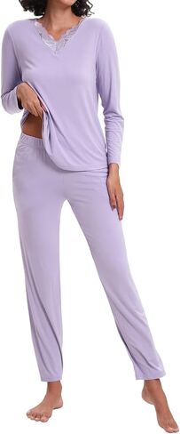 بيجامة نسائية 95% فيسكوز مصنوعة من الخيزران 5% سباندكس بأكمام طويلة وأزرار سفلية طقم ملابس نوم محبوكة ناعمة in Kuwait