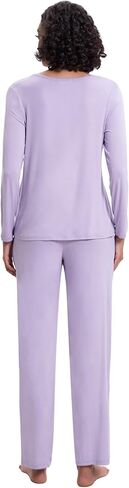 بيجامة نسائية 95% فيسكوز مصنوعة من الخيزران 5% سباندكس بأكمام طويلة وأزرار سفلية طقم ملابس نوم محبوكة ناعمة in Kuwait