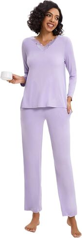 بيجامة نسائية 95% فيسكوز مصنوعة من الخيزران 5% سباندكس بأكمام طويلة وأزرار سفلية طقم ملابس نوم محبوكة ناعمة in Kuwait