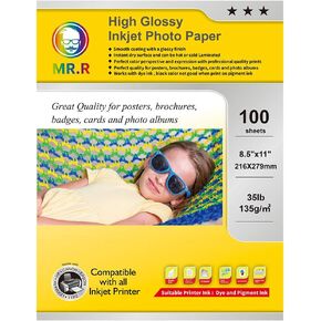 MR.R Single Side High Glossy Inkjet Photo Paper Letter Size 8.5"x11" with 100 sheets per pack 135gsm 35LB
