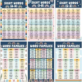 6 Sight Words Poster for Classroom - 11x17in Sight Word Poster, 3rd Grade Sight Words Poster, Sight Word Chart, 2nd Grade Sight Words Poster, First Grade Word Wall Poster, Sight Word Wall Poster