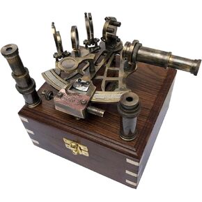 Brass Nautical Sextant J Scott Vintage Antique Astrolabe Ship Navigation Instrument Celestial & Nautical Sextant with Two Extra Sighting Telescope/Astrolabe Ship History Sextant Tool with Wooden Box