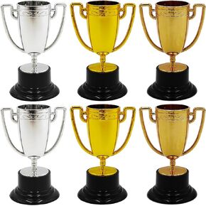 6 Pack Mini Trophies for Award for Kids - Plastic Gold Silver Bronze Award Trophies Set for Kids for Party Favors, Props, Rewards, Winning Prizes, Competitions, Family Games Prizes