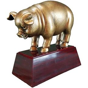 Decade Awards Sculpted Gold Pig Trophy - BBQ Smoke Off Competition Award - Engraved Plate on Request