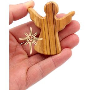 Set of 10 Angels | Olive Wood Guardian Angel, fits in The Hand and Pocket | Reduces Stress and Anxiety | Palm Angel | Thumb Stone | Comfort | Worry Stone (10)