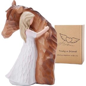 Horse Figurine Gifts for Women Horse Lovers, Girl Embrace Horse Statue Decor Hand-Painted Sculpted Horses Memorial Figure, Keepsake Gift for Birthday, Christmas, Thanksgiving