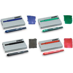 Lamy T10 Fountain Pen Ink Cartridges - Mix 4 Pack (20 Cartridges) - Black, Blue, Red, Green