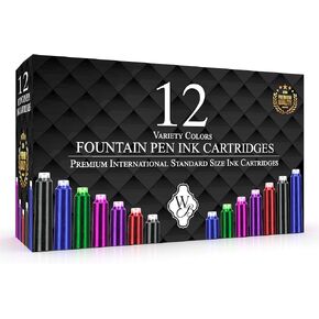 Wordsworth & Black 12 Pack Fountain Pen Ink Refills - Set of 12 Black Ink Cartridges - International Standard Size - Length APPR 1.5" - Base Diameter APPR 0.24" - Disposable and Generic