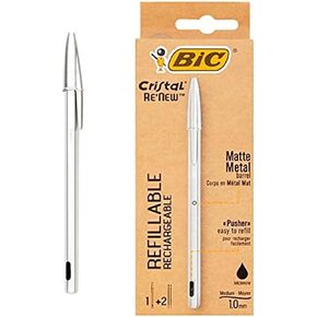 Cristal ReNew Re-Fillable Pen and 2 Refills, Black Single Pack,501036
