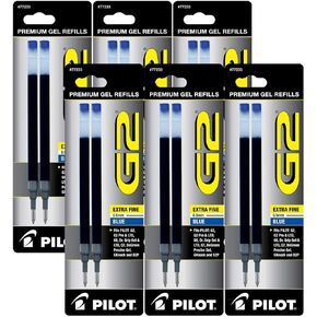 Value Pack of 6 - Pilot G2 Gel Ink Refill, 2-Pack for Rolling Ball Pens, Extra Fine Point, Blue Ink (77233)