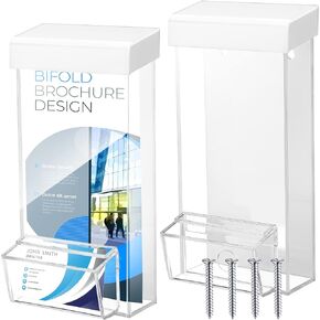 2 Pieces Outdoor Brochure Holder with Business Card Holder 4 x 9 Inches Waterproof Wall Mount Literature Box with White Lid Pamphlet Holder Acrylic Brochure Holder Wall Mount for Pamphlet Map Menu