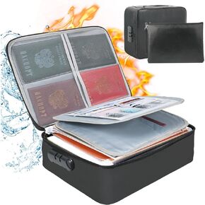 Document Bag with Lock, Fireproof File Storage Case with Money Bag, Document Safe Portable Travel Home Organizer Bag for Laptop,Files,Certificates,Gifts for Him
