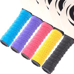 5 Pack Anti-Slip Perforated Pickleball Paddle Racket Grip Tape Handle Wrap for Pickle Ball Tennis Badminton Overgrip Racquet Moisture Wicking- Red & Blue & Black & Yellow & Purple