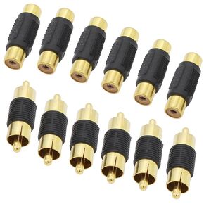 RCA Adapter, 6pcs RCA Female to Female Coupler and 6pcs RCA Male to Male Coupler Gold Plated for Phono, Speaker, Amplifier and RCA Cable Extension