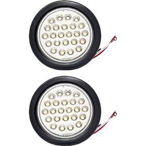 [10x] 4" Round LED Trailer Tail Light Red 24 LED Stop Turn Tail Parking Signal Brake Marker Running Lights 3 Wire Pigtail Plug Trucks Trailer RV Boat Dump Truck Camper IP67 Waterproof DOT Approved 12V