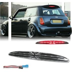 Clear Lens LED 3rd Brake Light for 2002-2006 MINI Cooper R50 R53 1st Gen, [Union Jack UK Flag] 8 Brilliant Red LED High Mount Brake Light - Clear Lens