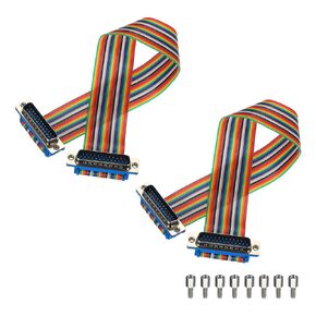 MECCANIXITY 2 Pcs IDC Rainbow Wire Flat Ribbon Cable DB25 Male to DB25 Male 11.8 Inch Length 2.54mm Pitch Breadboard Jumper Wires for Electronic Projects