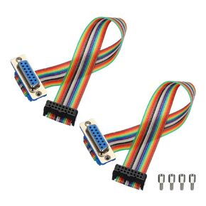 MECCANIXITY 2 Pcs IDC Rainbow Wire Flat Ribbon Cable FC-Female to DB15 Female 7.9 Inch Length 2.54mm Pitch Breadboard Jumper Wires for Electronic Projects