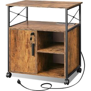DEVAISE File Cabinet with Charging Station, Lockable Lateral Filing Cabinets for Home Office, Printer Cabinet Accommodates A4/Letter Size File folders, Rustic Brown