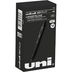 uniball™ 207 Plus+ Retractable Gel Pens, Micro Point (0.5mm), Black, 12 Pack
