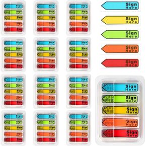 Sign Here Tabs, 1200 Pcs Sign Here Sign Date Sticky Notes Writable and Repositionable File Tabs for Reading Notes, Books and Classify Files, 5 Colors/12Packs (Yellow)