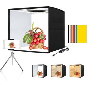 Portable Mini Photo Studio Light Box, 12" x 12" Professional Dimmable Shooting Tent Kit, CRI >95 with 112 LED Lights and 6 Backgrounds for Small Items Product Photography