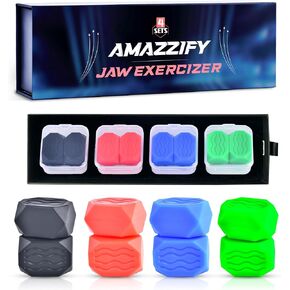 Jaw Exerciser for Men and Women | 8 pcs Powerful Jaw Trainer - 4 Resistance Levels | Double Chin Reducer Eliminator - Face Neck Shaper - Slims& Tones the Face