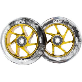 Pro Stunt Scooter Wheels 100mm24mm Watercolor Effect with ABEC-9 Bearings Installed 2-Pack Scooter Replacement Wheels (Black PU Rainbow Core)