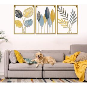 3 Pieces Metal Minimalist Abstract Wall Art Metal Tree Leaf Line Drawing Wall Decor Single Line Home Hanging Wall Art Wall Sculpture Decor for Kitchen Bathroom Living Room (17.6"X12.6")