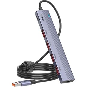 Aceele 10Gbps USB 3.2 Hub with 4 USB A 3.2 Ports, USB 3.2 Gen 2 Splitter with 4ft Extented Long Data Cable and Type-C Power Port, for Chromebook,Surface Pro 3,iMac,PS4 Flash Drive Data and More