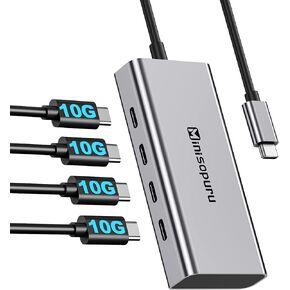 minisopuru 4 Ports USB C Hub – 10Gbps USB Hub for Laptop, USB Hub Multiport Adapter for MacBook Pro, MacBook, MacBook Air, iPad, Surface Pro, Chromebook. (No Charging/Video Transfer)