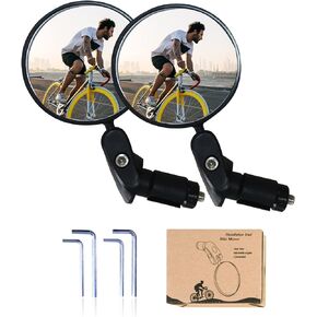 Bike Mirror, Bike Bar End Mirror,Safe Cycling Rearview Mirror,360° Rotation Adjustable Handlebar HD Glass Bicycle Rearview Mirror Universal for Bike Bicycle Electric Motorcycle(Black-2PCS)