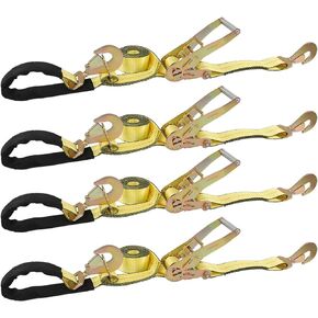Silver Axle Tie Down Combo Strap with Snap Hook Ratchet 2 Inch x 114 Inch 4 PCS 3,300 Pounds Safe Working Load