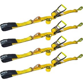 Heavy Duty Adjustable Car Tie Down Kit with Snap Hooks -Break Strength 10,000 lbs-Working Load 3333 lbs-2 Inch x 114 Inch - 4 Pack Axle Tie Down Straps (Yellow)