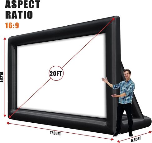 Inflatable Projector Screen 20FT, Portable Blow Up Outside Projector Screen, Front & Rear Projection, with Rope, Air Blower, Ground Nails and Carry Bag, for Theater/Football/Backyard Party in Saudi Arabia
